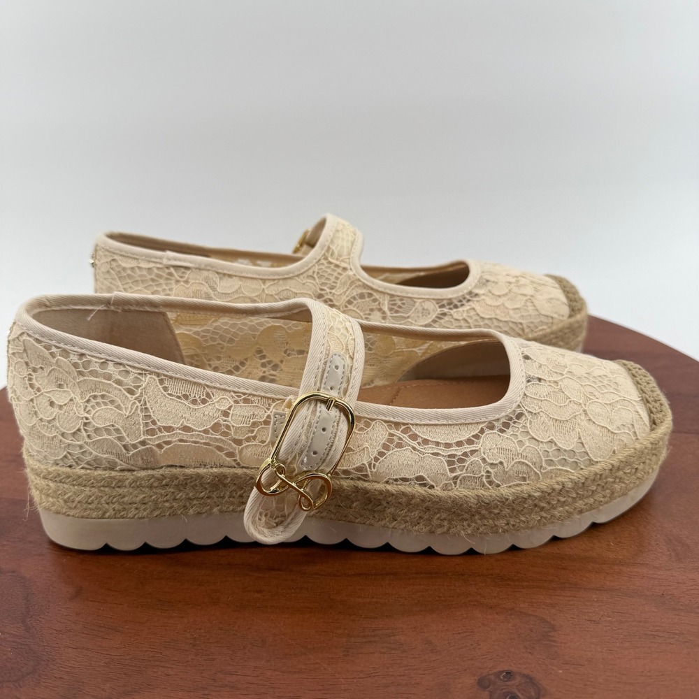 Sam & Libby Mary Jane Espadrille‎ Women Beige Floral Lace Platform Shoes 10